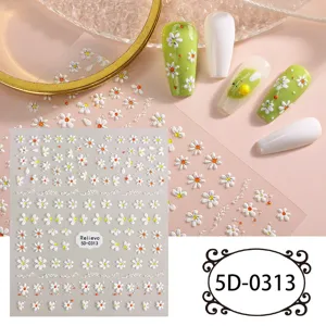 Adesivi per Unghie con Fiori di Margherita Goffrati 5D Adesivi Floreali Carini Decorazioni per Manicure Fai-da-Te per Donne