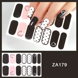 Black and white polka dot heart nail art stickers set, cute daily manicure decoration.