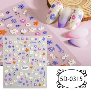 Adesivi per unghie con fiori di margherita in rilievo 5D simpatici disegni estivi