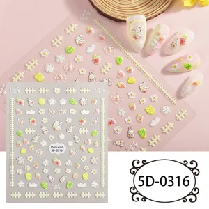 Adesivi per unghie in rilievo 5D coniglietto carino fragola margarita nail art 1pz