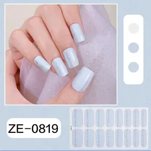 Blue silver glitter nail wraps sticker detail showcasing elegant design and various sizes.