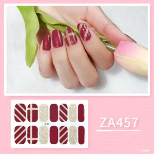 Red gold glitter nail wraps sticker geometric design full cover manicure accessories ZA457