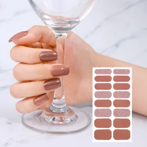 Wraps de Vernis à Ongles Bandes Semi Durcies Bandes d'Ongles Couleur Unie Paillettes Autocollants d'Ongles Imperméables DIY Pour Femmes