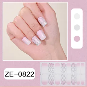 Gradient pink nail wraps with delicate silver chain pattern detail shot, easy to apply beauty.