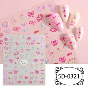 Adesivi per nail art in rilievo 5D grazioso fiocco cuore disegni colorati manicure.