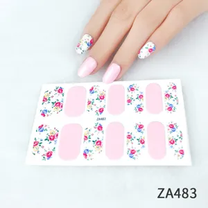 Floral nail art stickers set with solid pink design, easy to apply for women and girls.