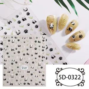 5D adesivi per unghie con panda in rilievo simpatico design in bambù manicure fai da te