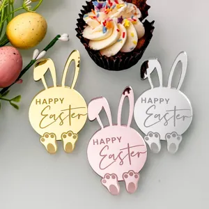 Topper per Torta Coniglio in Acrilico a Specchio Decorazioni Cupcake Buona Pasqua Etichette Regalo Festa