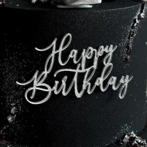 Topper torta Buon Compleanno acrilico argento scritta decorazione festa dolce