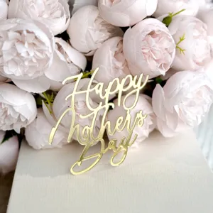 Χρυσό ακρυλικό topper τούρτας Happy Mothers Day, όμορφη διακόσμηση πάρτι για γλυκά.