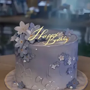 Topper per torta Happy Birthday in acrilico dorato, elegante decorazione per feste.