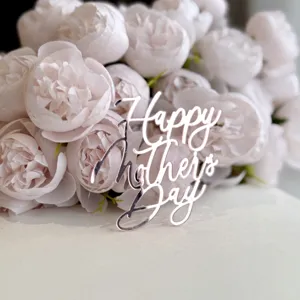 Ακρυλικό topper τούρτας Happy Mother's Day, όμορφη λουλουδάτη διακόσμηση γιορτής.