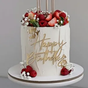 Topper per torta Happy Birthday in acrilico dorato per decorazioni di feste e compleanni.