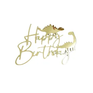 Gold Acrylic Dinosaur Birthday Cake Topper Party Decoration Dessert Table Decor Supplies