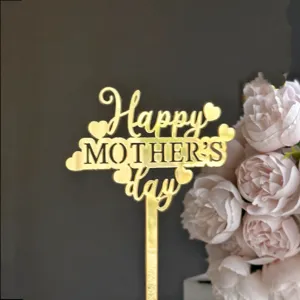 Gold Mirror Acrylic Happy Mother's Day Cake Topper for Party Dessert Decoration