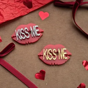 Valentine's day red lips cake topper kiss me acrylic cupcake decoration set for party
