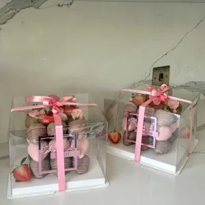 Roze acryl bedankt taart topper geschenkdoos transparante verpakking voor feest decoratie