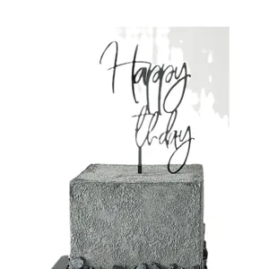 Acrylic Happy Birthday cake topper black cursive lettering party baking decor main