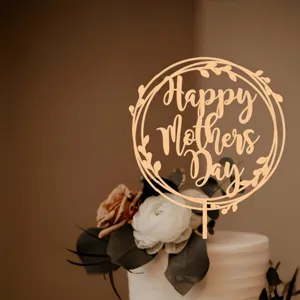 Topper para pastel del dia de la madre acrilico con diseno de corona floral decoracion