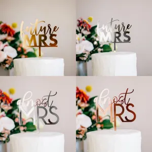 Acrylic Cake Topper Future Mrs Almost Mrs Letters Mirror Finish Bridal Shower Wedding Bachelorette Party Dessert Decorations