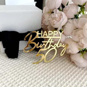 Topper per torta 50 anni dorato in acrilico decorazione festa dettaglio floreale.
