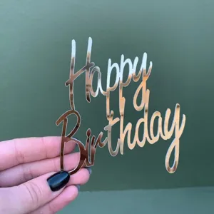 Acryl Happy Birthday Kuchendekoration Spiegel Gold Dessert Tisch Party Deko Requisite