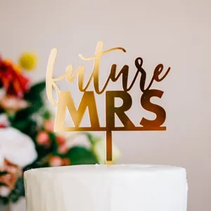 Gold Acrylic Future Mrs Cake Topper Bridal Shower Wedding Party Decoration Dessert Decor