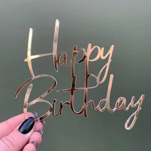 Roségold Spiegel Acryl Happy Birthday Kuchendekoration für Party und Desserttisch
