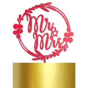 Decorateur de gateau Mr et Mrs paillete rouge pour fete de mariage dessert decoration couronne.