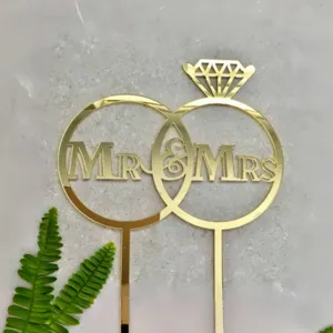 Gold acrylic Mr & Mrs wedding cake topper proposal dessert party decoration insert