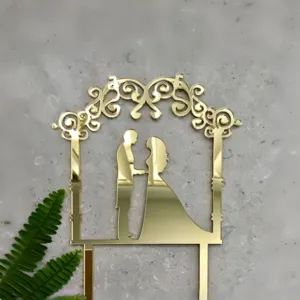 Gold Mirror Acrylic Wedding Cake Topper Bride and Groom Silhouette Romantic Party Decor