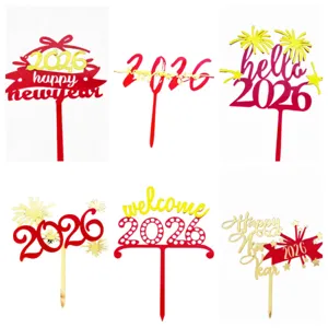 2026 New Year acrylic cake topper red gold happy new year party dessert decoration supplies
