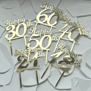 Goldene acryl ziffer geburtstag torte topper set party deko detailansicht stücke
