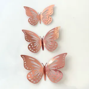 Rose gold hollow paper butterfly cake toppers, elegant party and birthday decorations.