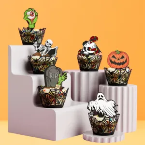 Halloween Cupcake Aufleger und Manschetten Set gruselige Partykuchendekoration für Backen