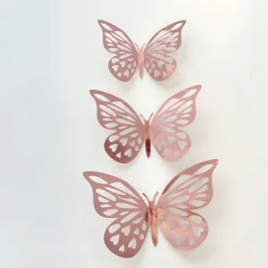 Rose gold hollow paper butterfly cake toppers set, beautiful party and birthday decorations.