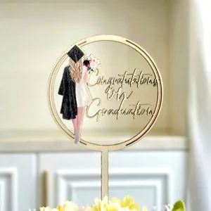Graduation cake topper with elegant female graduate back view design for party celebration.