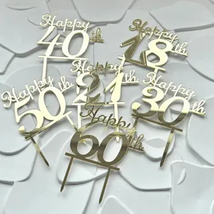 Gold Acryl Geburtstag Torte Topper Set, Zahlen 18 21 30 40 50 60 Party Deko Zubehoer.