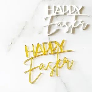 Σετ διακόσμησης τούρτας Happy Easter από ακρυλικό, χρυσά και λευκά διακοσμητικά για γιορτές.