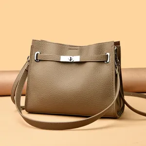 Mode Femmes Véritable Cuir Sac à Main Classique Métal Serrure Design Poignée Supérieure Sac à Bandoulière Sac Cabas Casual