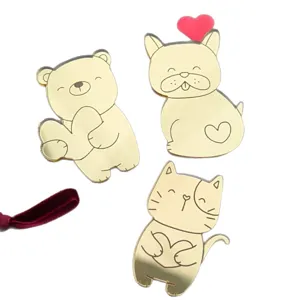 Valentine's Day gold mirror acrylic animal cake topper set with cute bear dog cat heart.