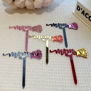 Ημέρα της μητέρας ακρυλικό mom topper τούρτας τριαντάφυλλο διακόσμηση πάρτι 5τμχ.