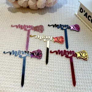Στυλ INS Ακρυλικό MOM Τριαντάφυλλο Cake Topper Πάρτι Ημέρας της Μητέρας Διακόσμηση Τούρτας Γκλίτερ Καθρέφτης Ένθετο Τούρτας Είδη Ζαχαροπλαστικής