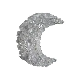 Handmade Crystal Bead Moon Cake Topper Transparent Butterfly Birthday Cake Decoration