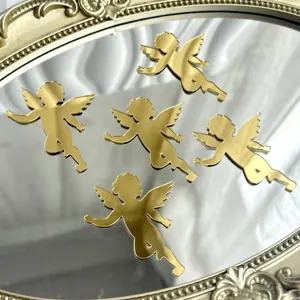 Gold mirror acrylic angel cupcake toppers set dessert table decorations cake decor