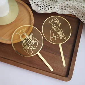Acrylic Graduation Cake Topper Minimalist Line Art Female Doctor Silhouette Cap Design Ceremony Party Cake Decoration Ins Style