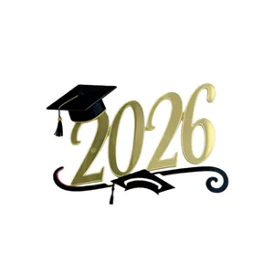 2026 graduation cake topper acrylic glitter gold cap decoration for party dessert pickup.