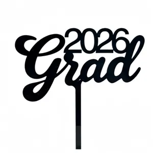 2026 Grad Acrílico Pastel Topper Negro Graduación Fiesta Horneado Decoración Inserción