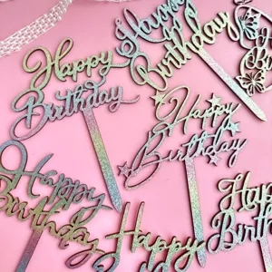 Lot de toppers de gâteau Joyeux Anniversaire pailleté, détails déco de fête colorés