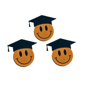 Set de adornos para cupcakes de graduación, cara sonriente naranja con birrete negro, 3 uds.